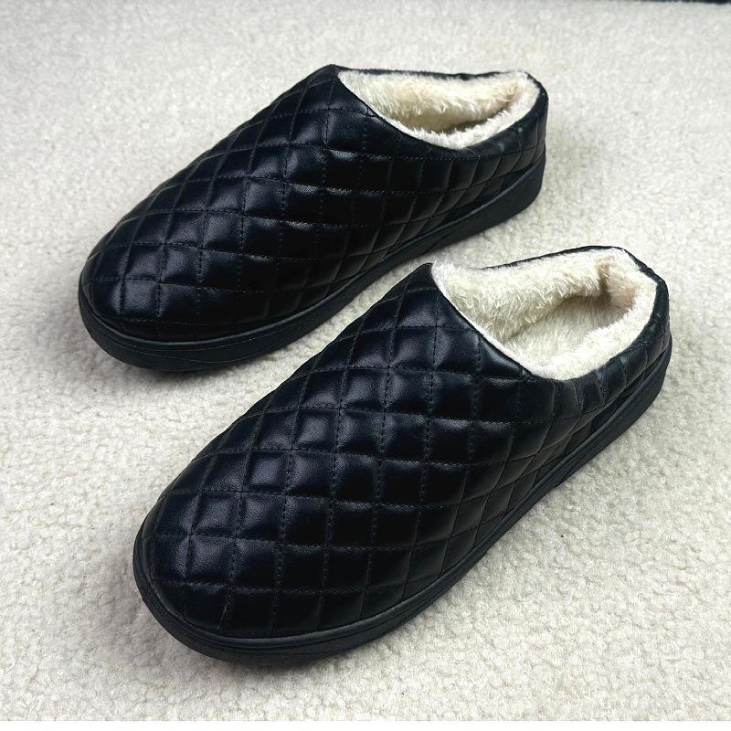 Winter new old Beijing cloth shoes women's cotton slippers leather surface waterproof warm velvet half drag cotton shoes home