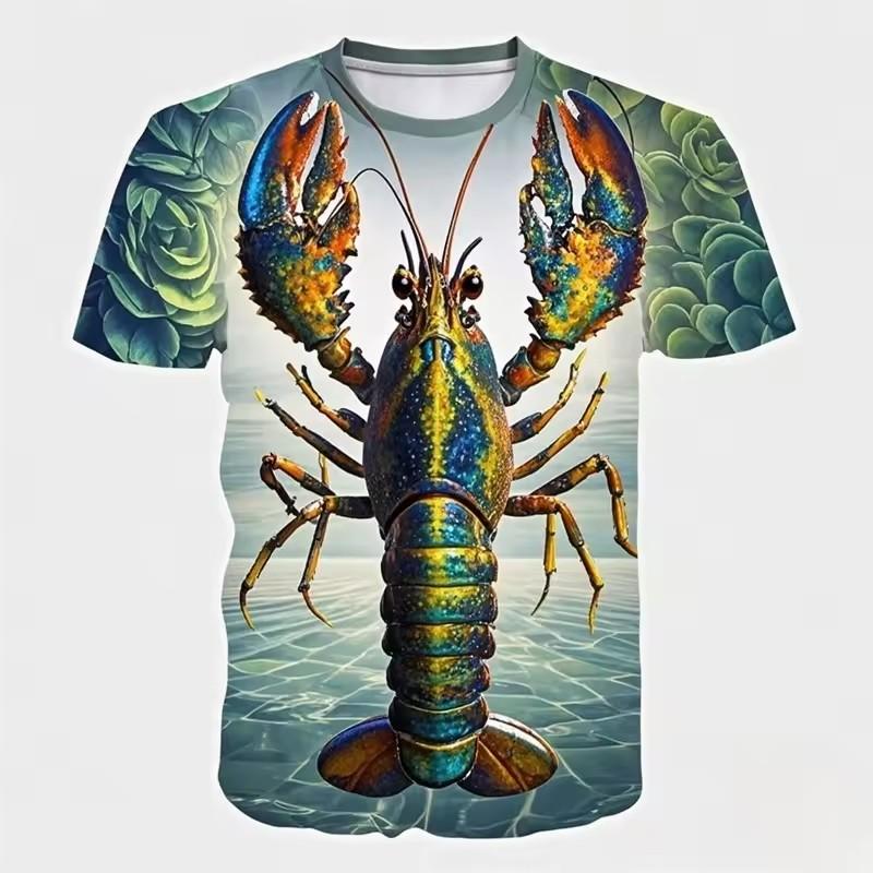 Funny Crayfish Graphic Short Sleeve Children's Clothing Boy Tshirt Fashion Casual Kids Summer Clothes Girl Clothes O-Neck Tops