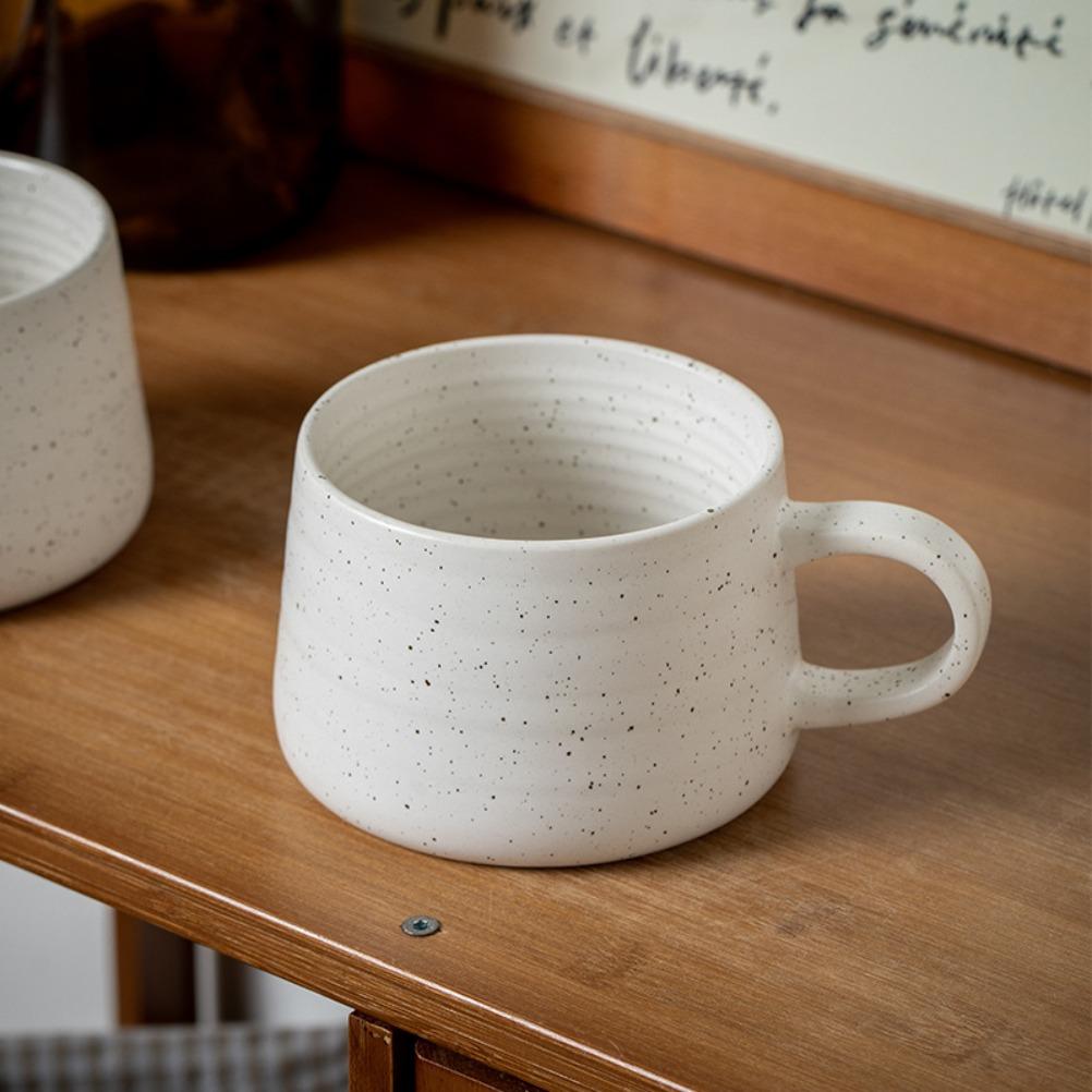 Nordic Sesame Glazed Coffee Cup Simple Ceramic Mug Breakfast Milk Mug Spoon with Lid Retro Large Capacity Oatmeal Cups