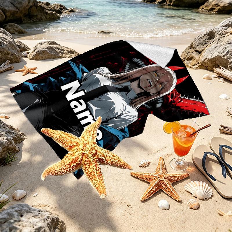 Custom Name Personalized Makima Chainsaw Man Print Beach Towel, for Trip Camping Beach Party Home Decor, Birthday Gift for Family & Friends