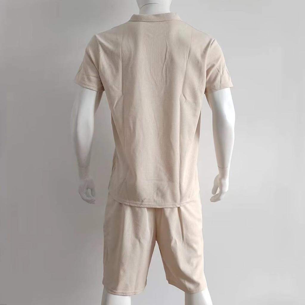 Anmurye Summer Tracksuit Short Sleeve Polo Shirt and Casual with Adjustable Solid Breathable Men's Set, Shorts, V-Neck Zipper, Comfortable, Waist,