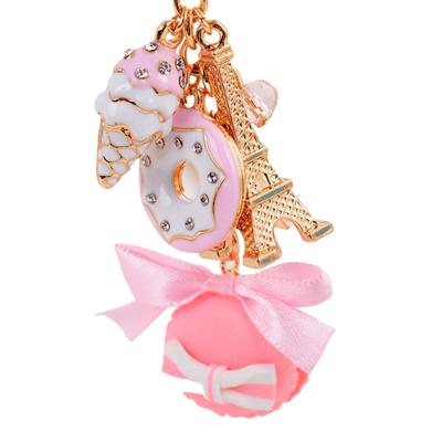 Lovely Alloy Eiffel Tower Resin Macaroons Sweets Keychain Key Holder Decoration