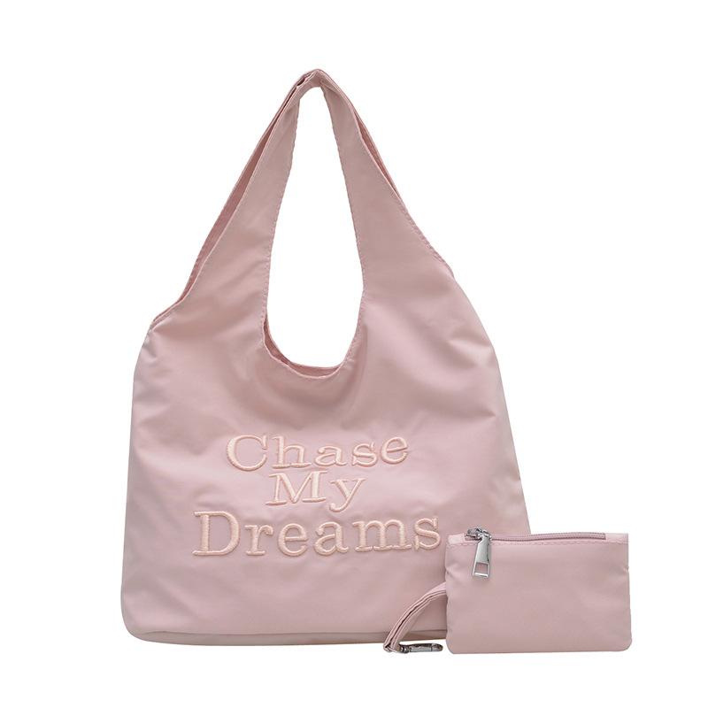 

Letter Embroidery Tote Bag Women s Large Capacity Shoulders Bag рожевий