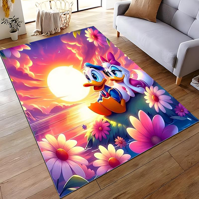 Runner Rug Donald Duck and Daisy Duck Watching Sunset Among Pink Flowers Disney Cartoon Home Decor Bedroom Living Room Gift