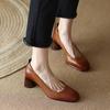 Fashion 2024 New Spring Women Shoes Sheepskin Leather Shoes Women Pumps Square Toe Chunky Heel  Women High Heels Retro