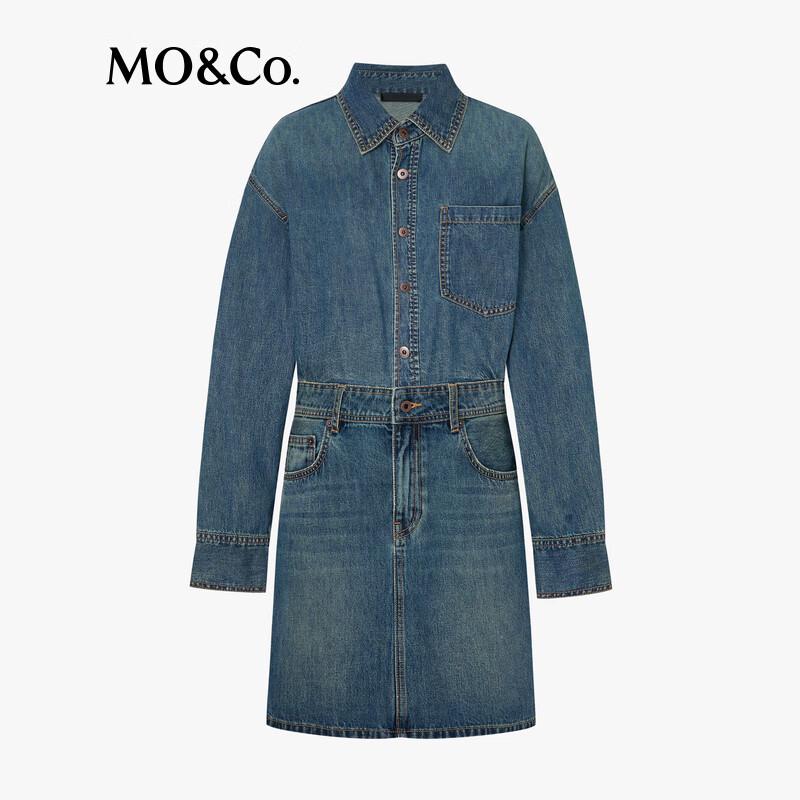 MO&Co. 2025 Autumn Faux Two-Piece High-Waist Denim Dress