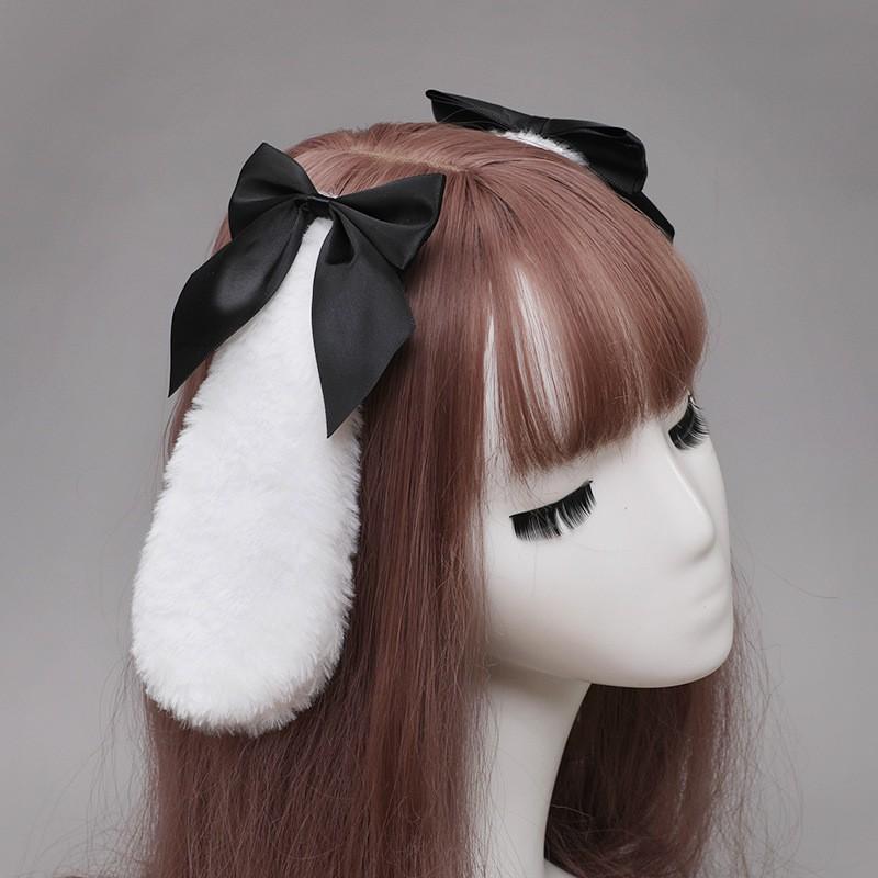 Handmade Rabbit Ear Hair Clip With Bow Lolita Style Sweet Cartoon Accessory Girls Teens