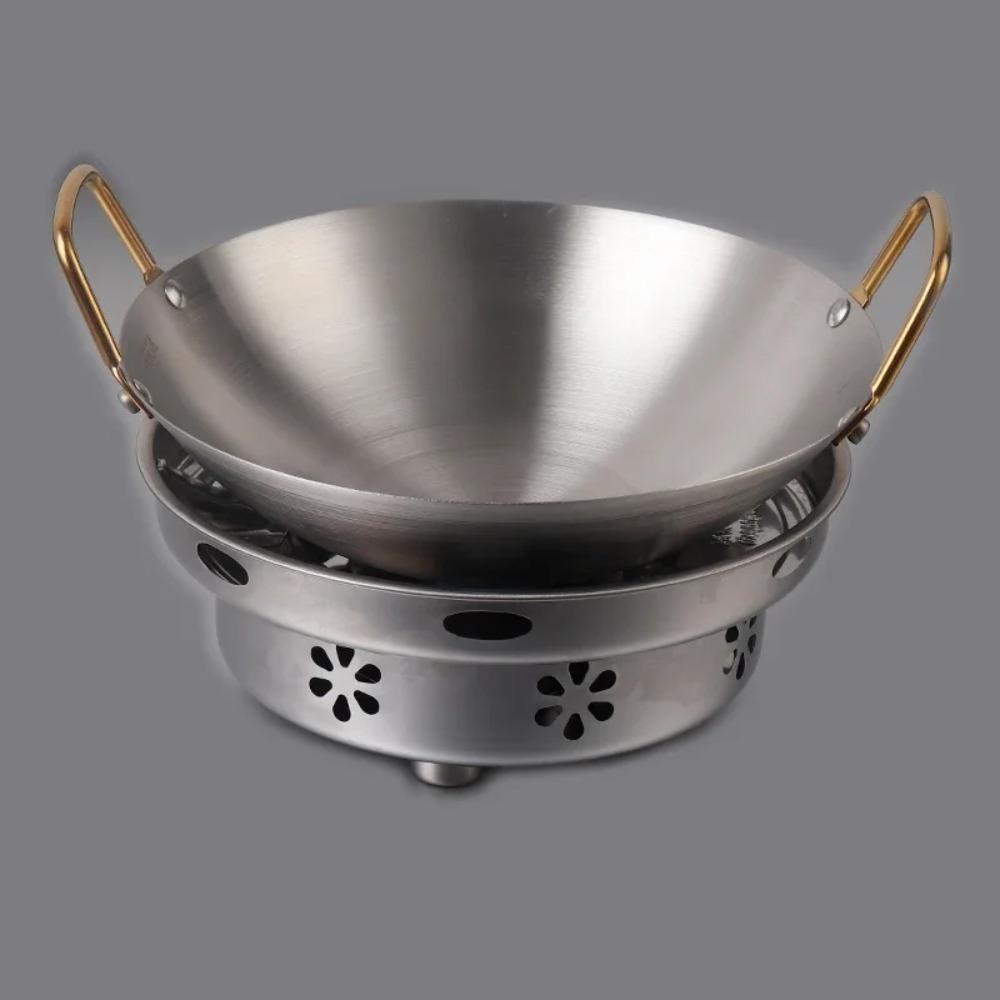 Round Bottom Dry Pots with Two Golden Handles Soup Pan Household Wok  Furnace