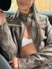 Rose Beauty A Y2K Street Maillard Stand Collar Zipper Fly Snap Button Suede Motobike Jacket Crop Coat