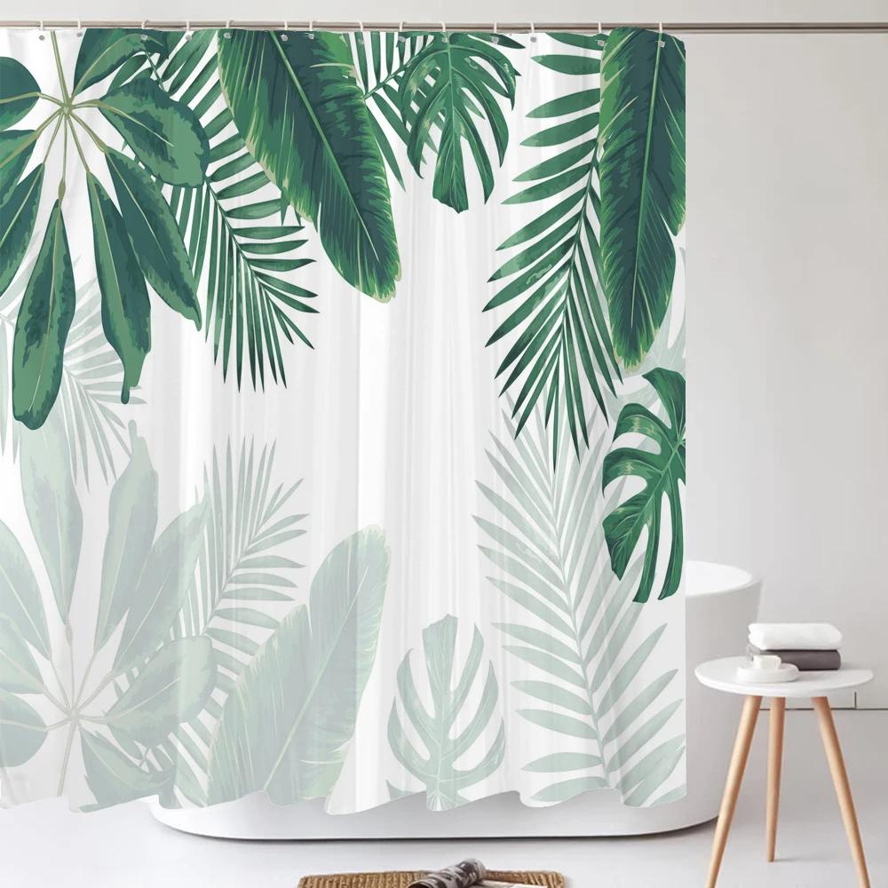 3D Tropical Green Plant Leaf Palm Cactus Bathroom Shower Curtain Home Decor Curtain Waterproof Fabric Shower Curtains With Hook