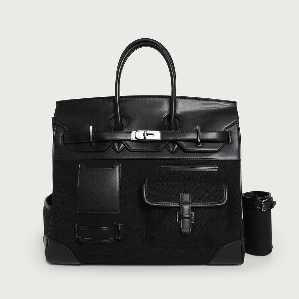 2026 Season New Contrasting Color Canvas Color Matching Portable Extra Large Platinum Bag Leisure Travel Bag Shoulder Messenger Women's Bag