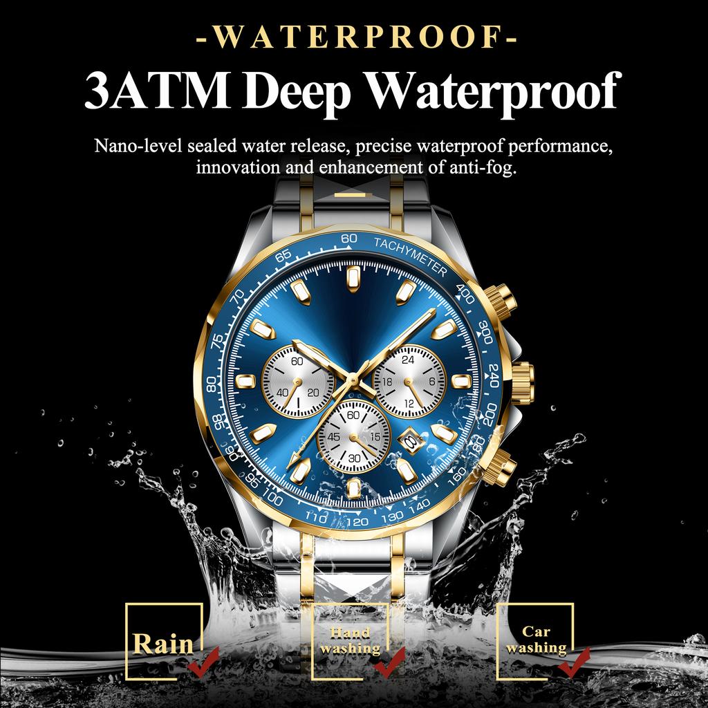Luxury Sports Watch Men Quartz Waterproof Luminous Date Chronograph Men's Watches Stainless Steel Man Watch Male Clock