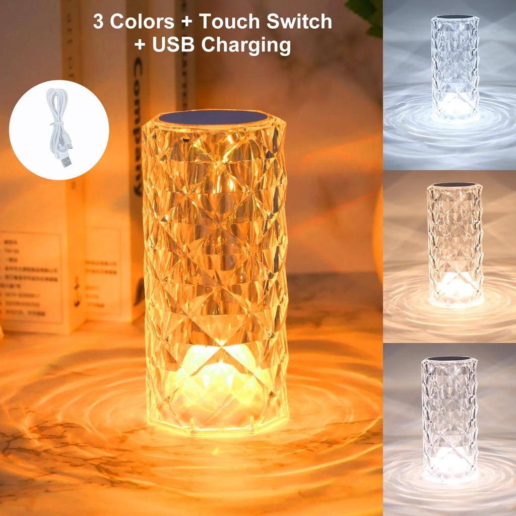 LED Crystal Desk Lamp Projector Bedside Atmosphere Light 3/16 Color Touch Adjustable Night Light Diamond Small Night Light Romantic Hand Gift