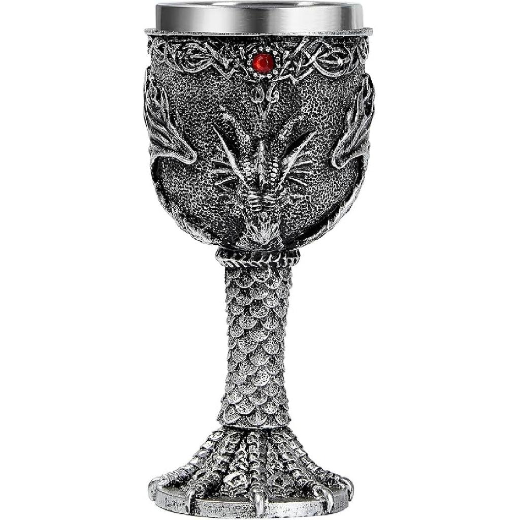 Blue Dragon Goblet Stainless Steel Dungeons and Dragons Gift Chalice Wine Goblet 7 Oz. (Blue Sword Dragon)
