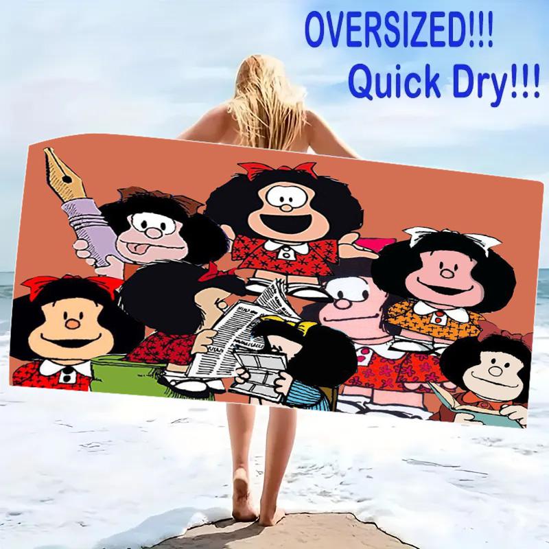 Mafalda Cartoon Print Beach Towel, Large Soft Quick Dry Towel for Beach Camping Swimming