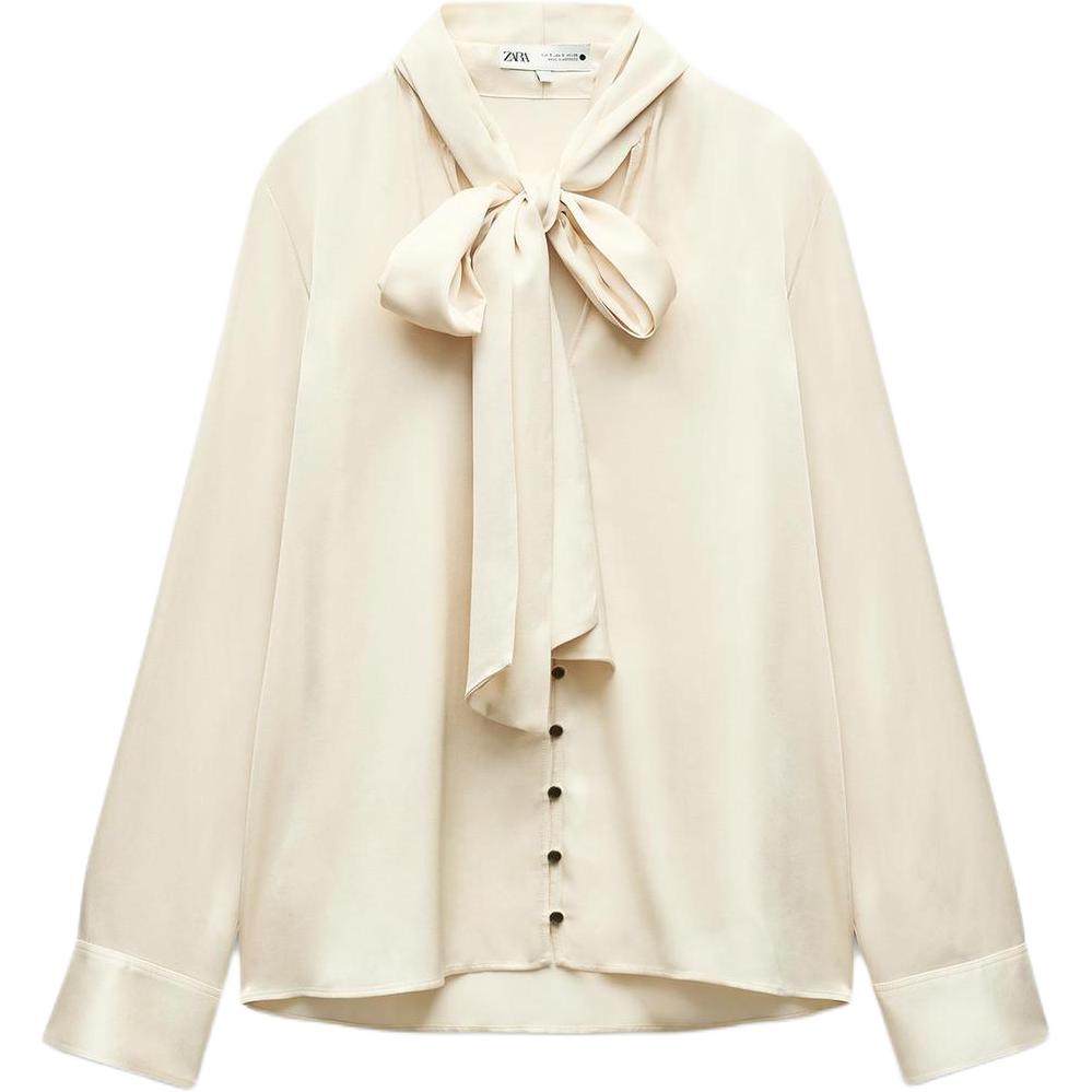 

Zara Satin Solid Color Comfortable Minimalist Long Sleeve Shirt Women shirts Beige 9824312-712 S