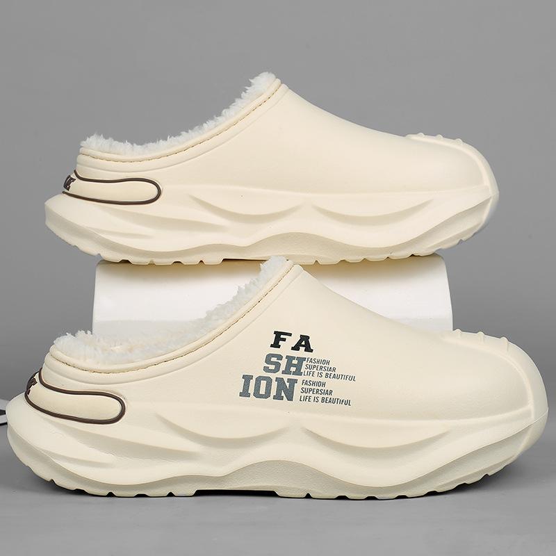 Winter couple cotton shoes half drag thickened soft sole velvet warm home cotton shoes women's confinement cotton slippers