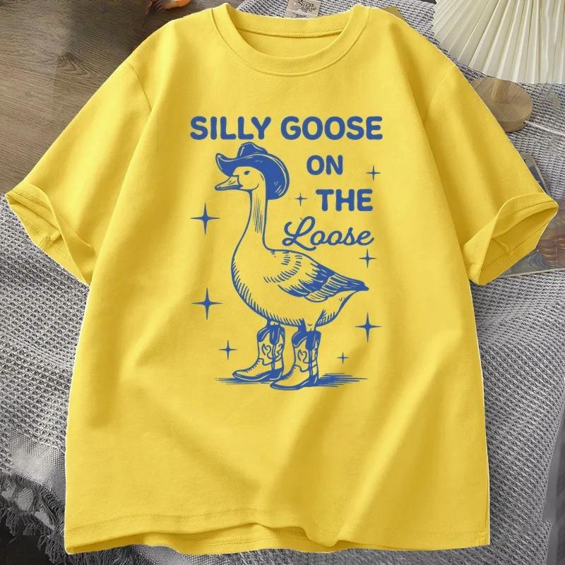 Silly Goose On The Loose T Shirts for Women Funny Cowgirl Western Tee Shirt Fashion Round Neck Graphic Summer Tshirt Clothes