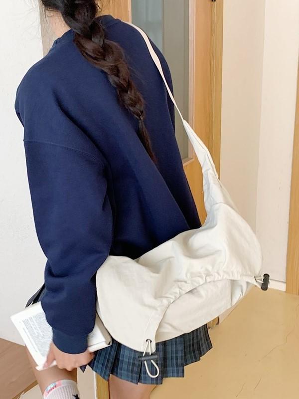 Canvas Casual Nylon Shoulder Bag With Drawstring Closure For Travel And Outdoor Use