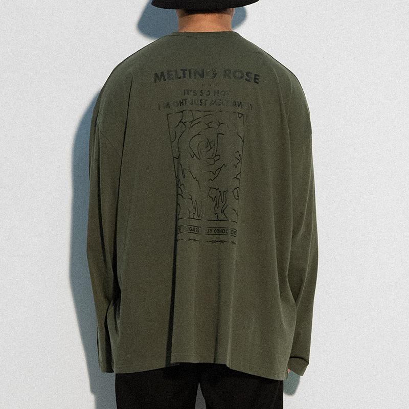 Black Hoodie Melting Rose Long Sleeve Khaki L