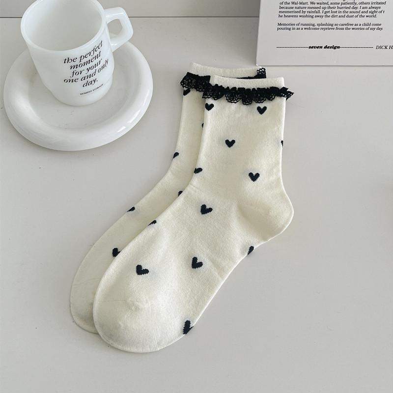 Female Spring and Autumn All Tie Bowknot Wave Dot Lace Fold Wear In The Tube Pile Pile Cotton Socks