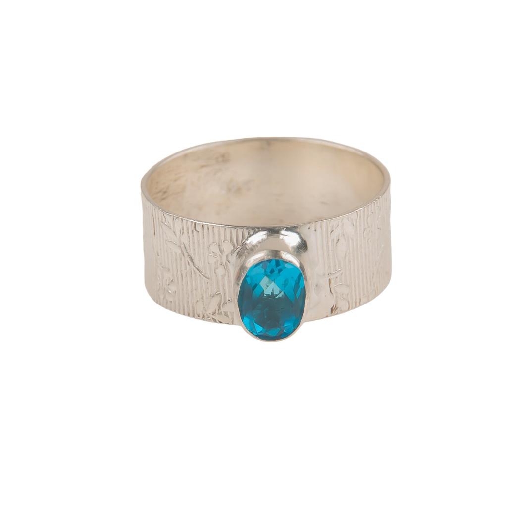 Swiss Blue Topaz Gemstone 925 Sterling Silver Jewelry Handmade Ring Gift For Mom RR-3-6