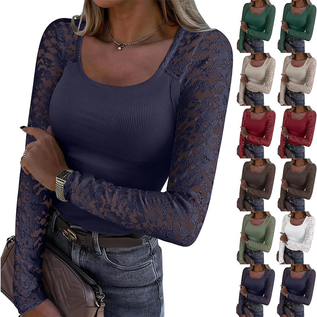 Women's Fashion Solid-Colour Casual Loose-Fit Lace Top: Flattering, Slimming And Figure-Hugging
