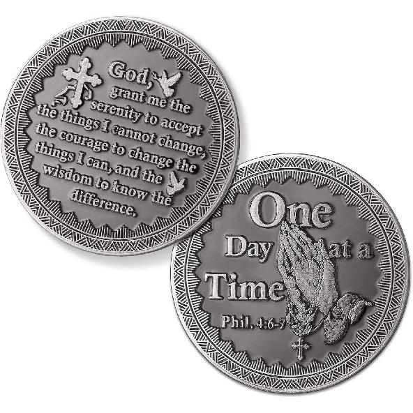 10 Pcs One Day at A Time Serenity Prayer Co Lord s Prayer Co Religious Prayer Challenge Co for Men Women Firefighter Public Servants Law Enforcement