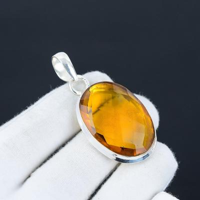 Pandantiv cu piatră prețioasă cu topaz miere, pandantiv din argint 925 lucrat manual cu piatră prețioasă galbenă cu topaz miere pentru femei, pandantiv pentru cadouri