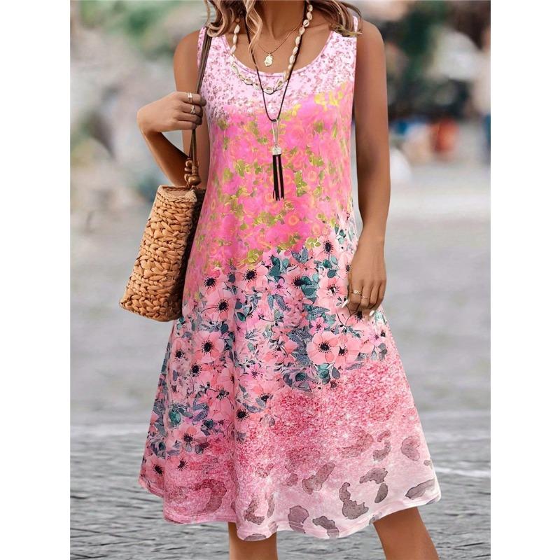 Floral Pattern Women Trend Mini Dresses Summer Sleeveless 3d Flower Printed Street Ladies Dress Casual Dress Y2k Ladies Clothes
