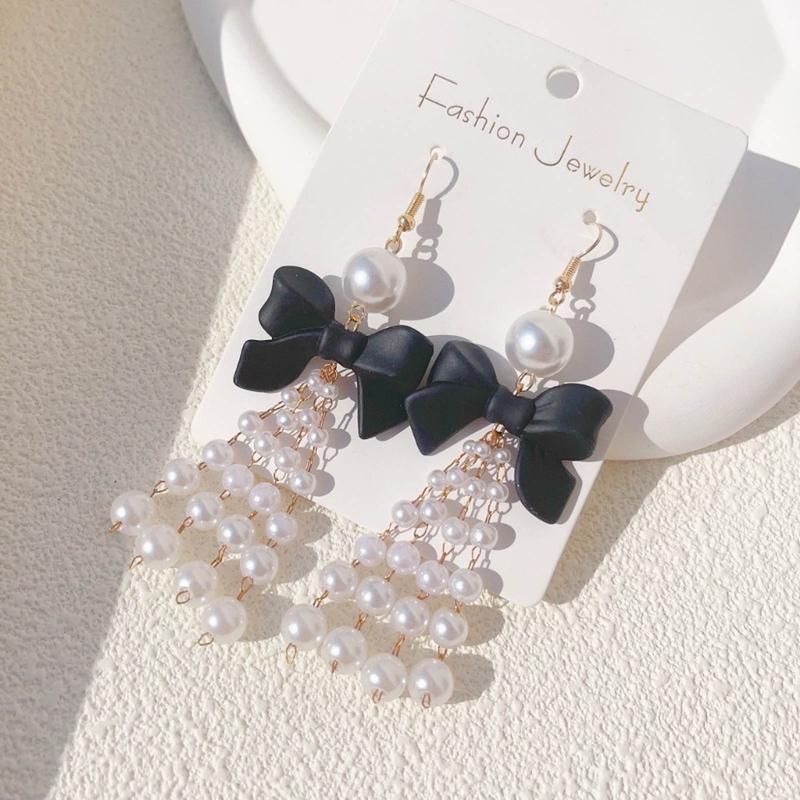 Stylish Pearls Bowknot Dangle Earrings Ornament Distinctive Ear Pendant Ear Rings Adornment Versatile Fashion Accessory