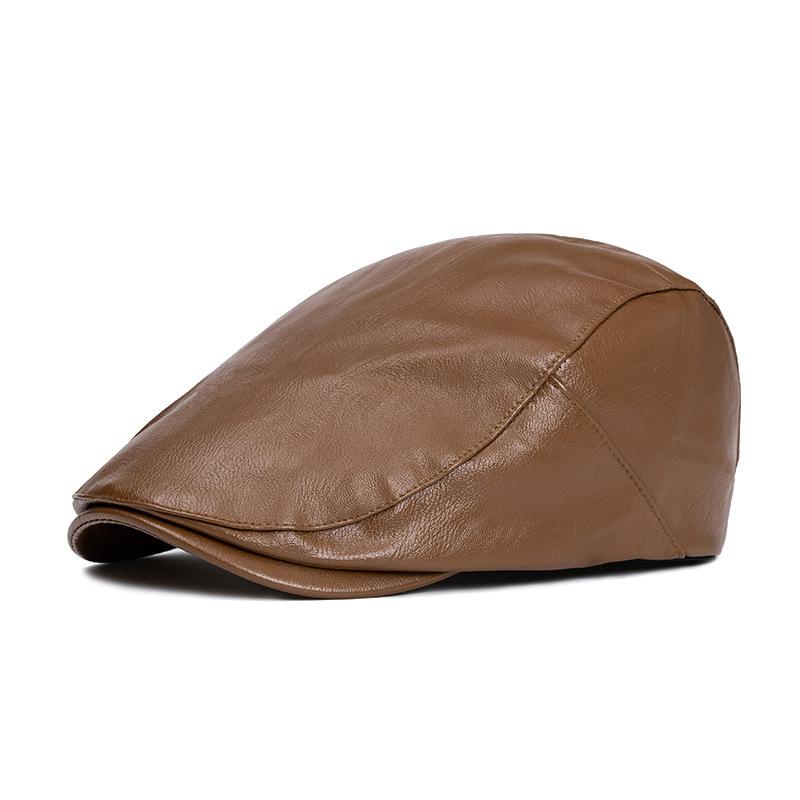 Leather Beret Men's Autumn Winter Warm British Peaked Cap Women's Forward Cap Painter Cap