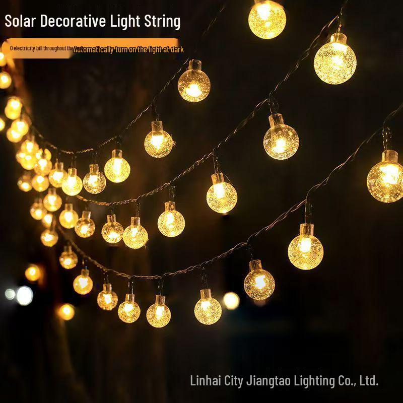 LED Solar Bubble Ball String Lights - Outdoor Waterproof Decorative Colored Star Lights for Courtyard and Camping Ambiance.