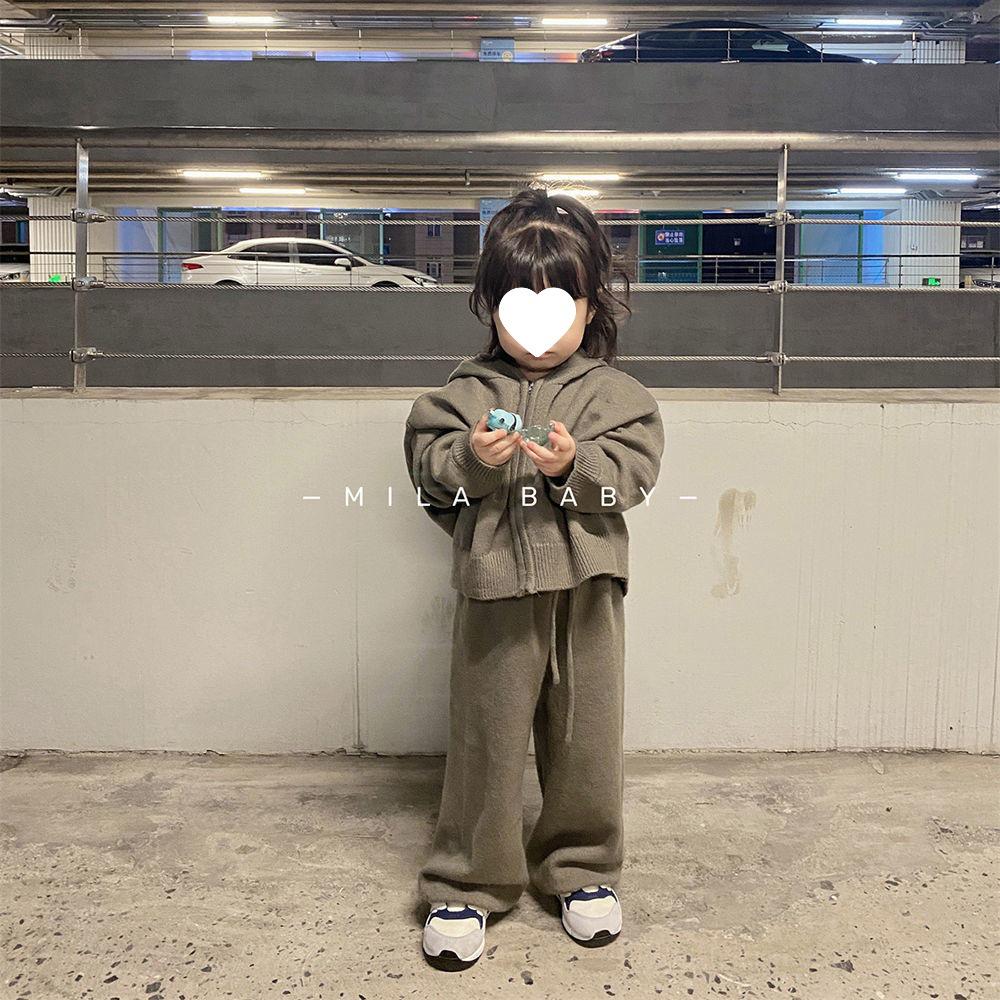 Girls' Korean Style Casual Sweater Set - Versatile Hooded Knitted Cardigan for Autumn and Spring