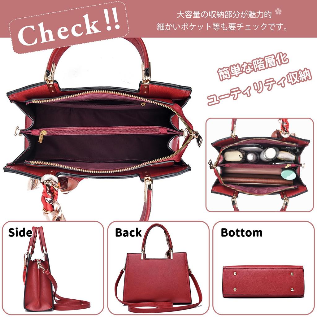 NICOLE & DORIS Damen Handtasche mit großer Kapazität und Fächern, Wasserdicht, Umhängetasche mit Schal, 2-Wege Schultertasche, Standfest, PU-Leder mit
