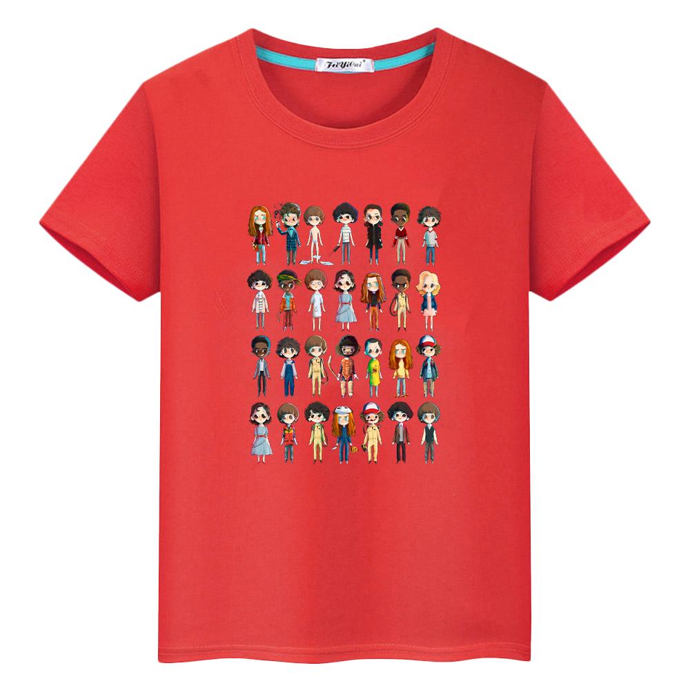 

Каваий Аниме Футболки stranger things принт футболка для детей мальчик10лет 100%Хлопок Топы Короткая футболка y2k Рождество детская одежда для девочек 100 красный