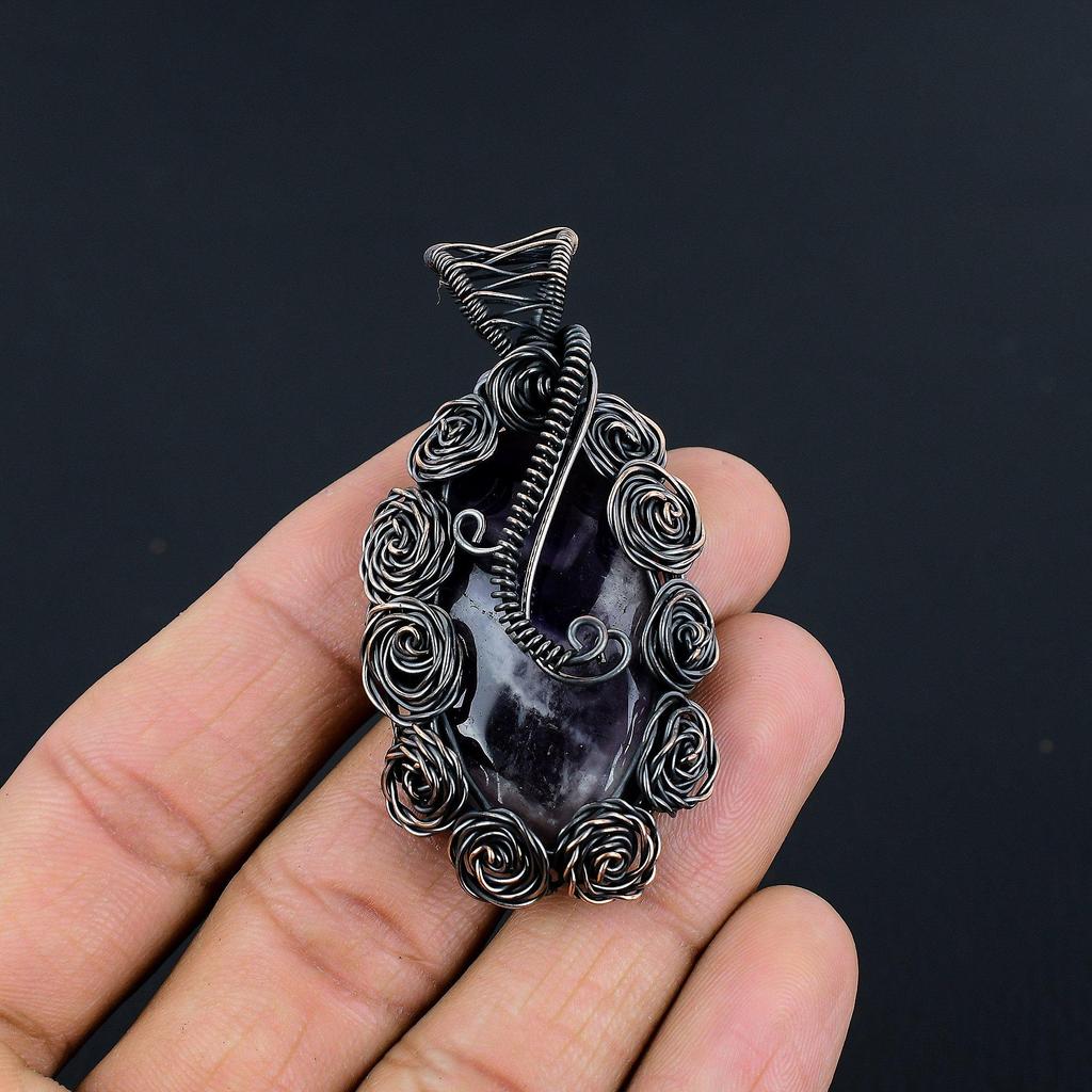 Sage Amethyst  Pendant, Gemstone 999 Copper Wire Wrapped Jewelry Pendant, Handmade Jewelry Birthstone Pendant, Gift For Him
