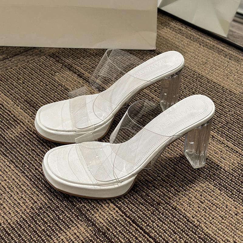 Letní dámské lodičky sandály PVC želé pantofle sexy otevřená špička vysoké podpatky transparentní plexisklové pantofle boty průhledné sandály na podpatku