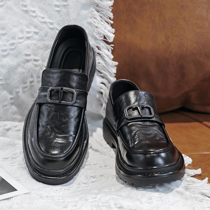 

Мужские черные кожаные лоферы в британском стиле - Дышащие, Формальные, Деловые слипоны для осени (Модель 3518-B) Size 38