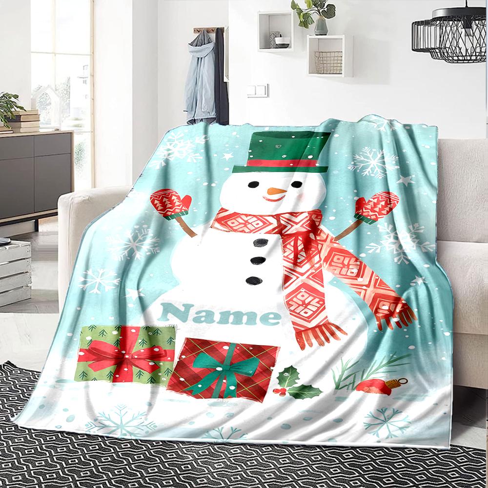 Custom Name Christmas Snowman Theme Printed Blanket - Perfect for Couch, Bed, Travel & Outdoor Use | Machine Washable, Cozy & Durable.