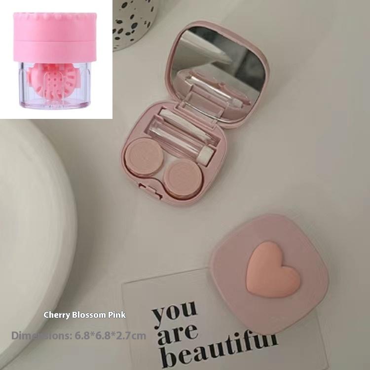 Pink Love Three-Dimensional with Mirror Colored Contact Lenses Case High Sense Girl Cute Macaron Color Ins Invisible Couple Box
