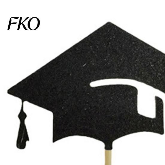 Stiff Wooden Skewer Topper 6 Pcs Graduation Cake Toppers, Mini Grad Cap Cupcake Black Pick Glitter Food Appetizer Picks for Class of 2026 Party