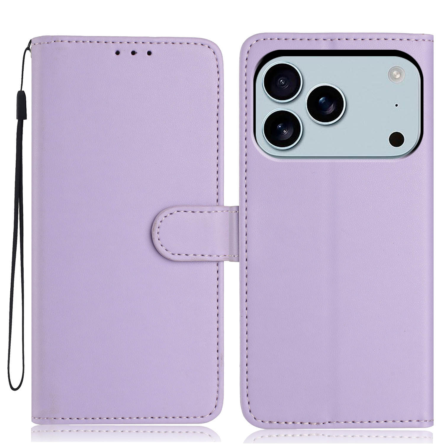 

For iPhone 17 Pro Wallet Case with Strap/Multiple Card Slots Solid Color Leather Stand Phone Cover