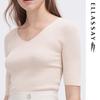 ELLASSAY Women's Mulberry Silk V-neck Short Sleeve Knit Top