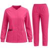 Women's Quick Drying Fabric Solid Color Round Neck Pocket Long Sleeve Pants Set Workwear