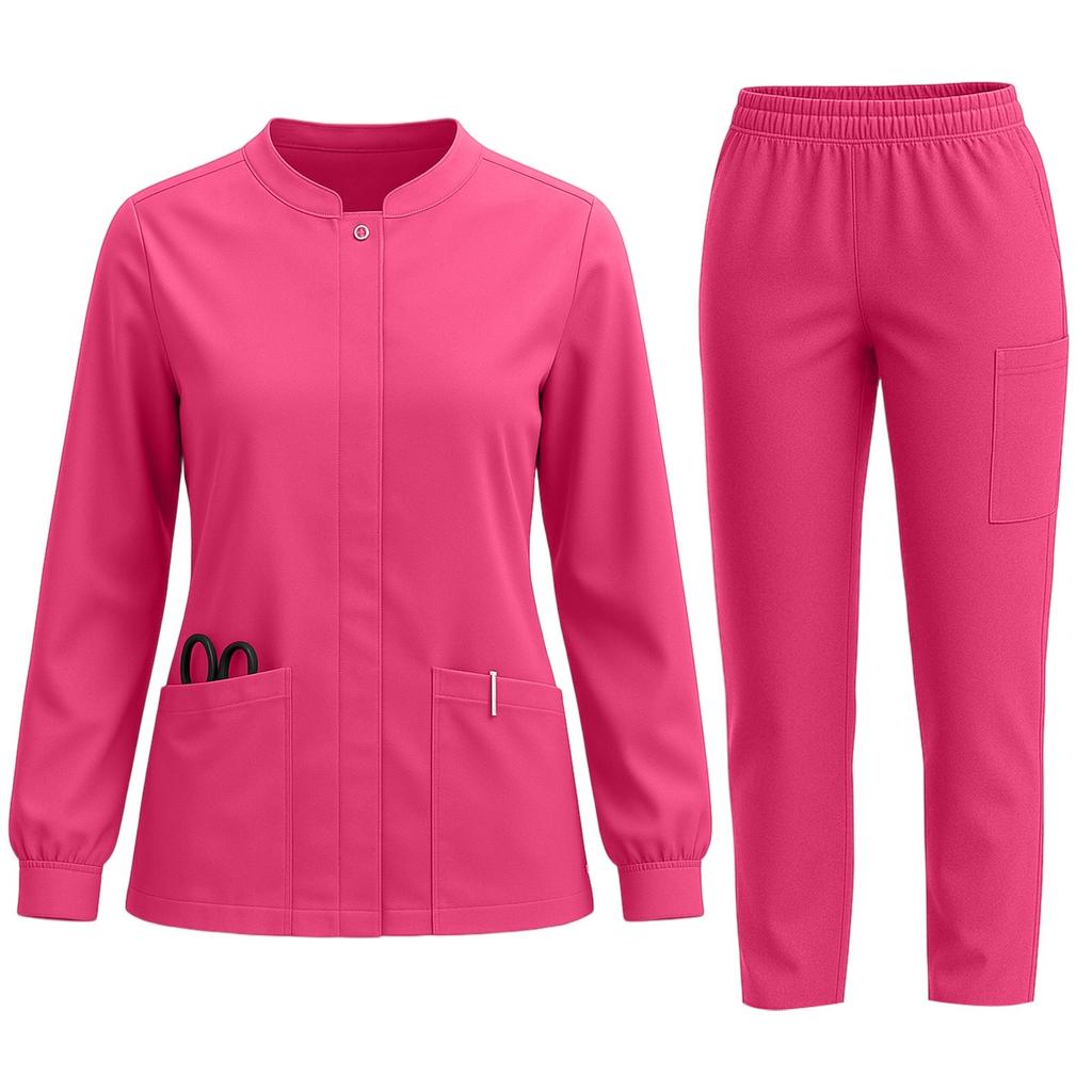 Women's Quick Drying Fabric Solid Color Round Neck Pocket Long Sleeve Pants Set Workwear