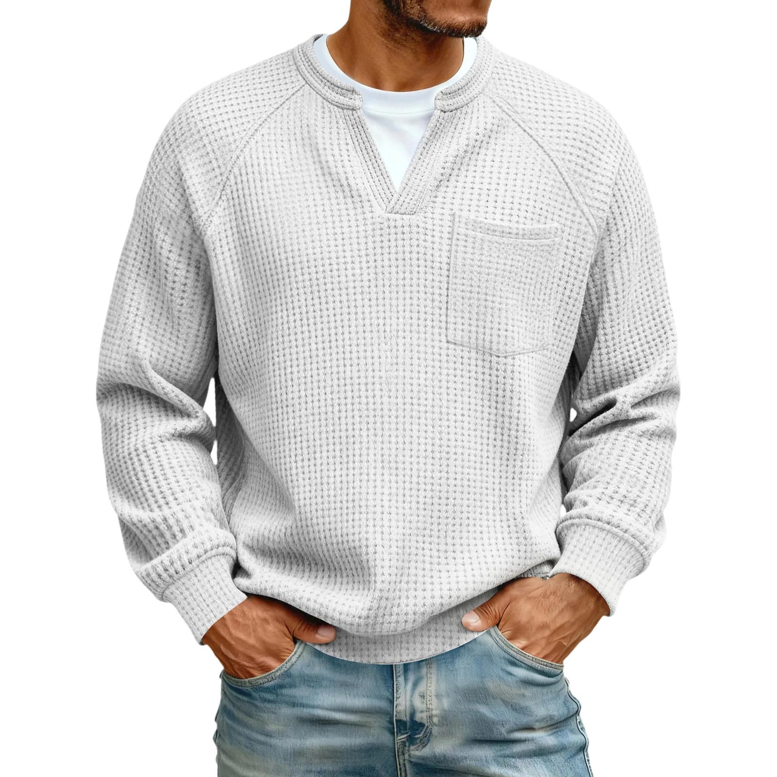 Men s V-neck Casual Hoodie With Pocket XL белый