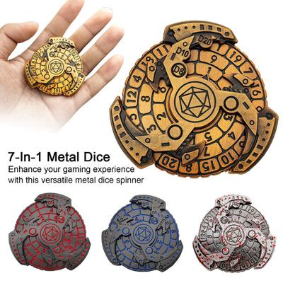 7-w-1 Metalowe Kostki Fidget Spinner Przenośny Vintage Wytrzymały Stop Cynku Żyroskop na Palec Kompas Kostki