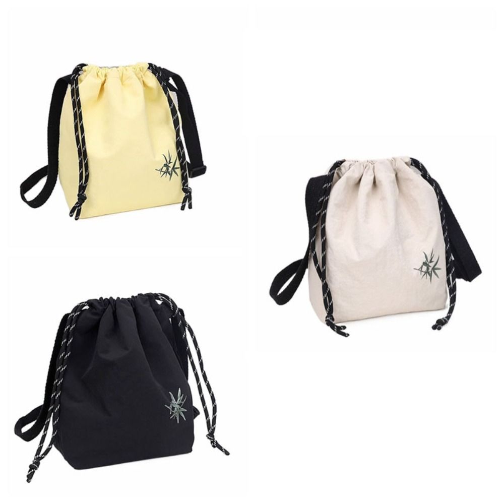 Lightweight Nylon Bucket Bag Large Capacity Crossbody Bag Simple Drawstring Shoulder Bag  Daily