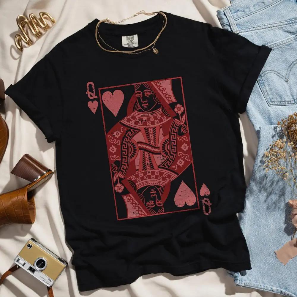 100Cotton Tee Queen of Hearts Alice In Wonderland Feminist Shirt Retro Boho Vintage Graphic Tee Loose Unisex Y2K Tee Streetwear